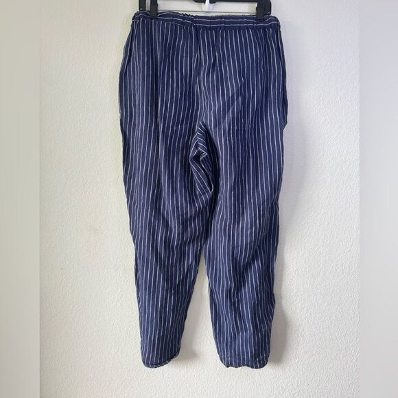 Coldwater Creek 100% Linen Blue White Stripe Wide Leg Pants Sz S Coastal Boho - Picture 3 of 5